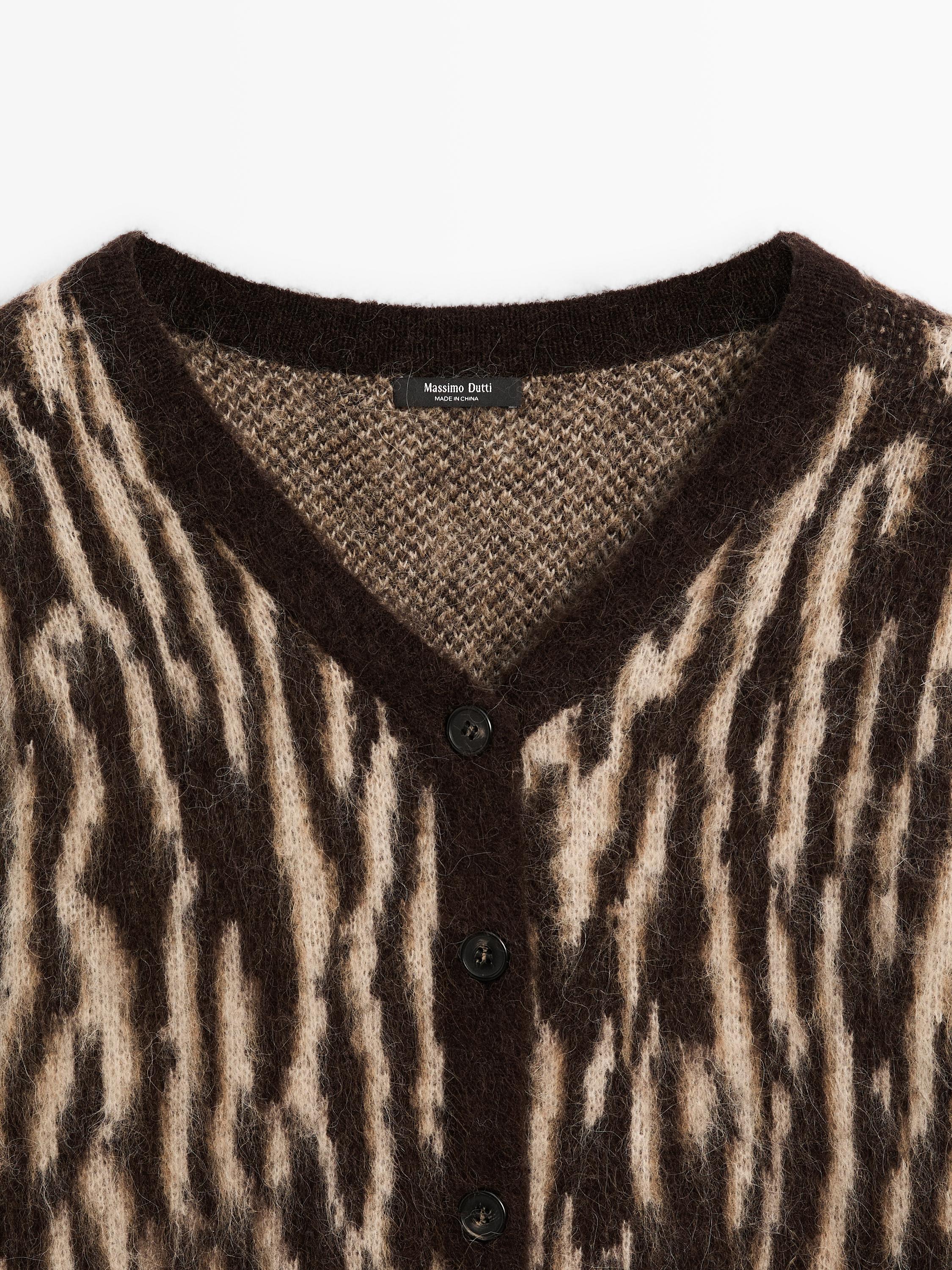 Alpaca wool blend animal print cardigan